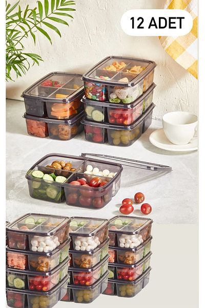 Bayev Smoked Large 12 Pieces 4 Compartments Meat and Vegetable Storage Container Portion Mincer Icebox Diet Organizer