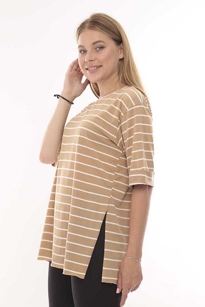 RESPİRO COTTON COMBED SHORT DUBLE SLEEVE STRIPED SLIT TUNIC