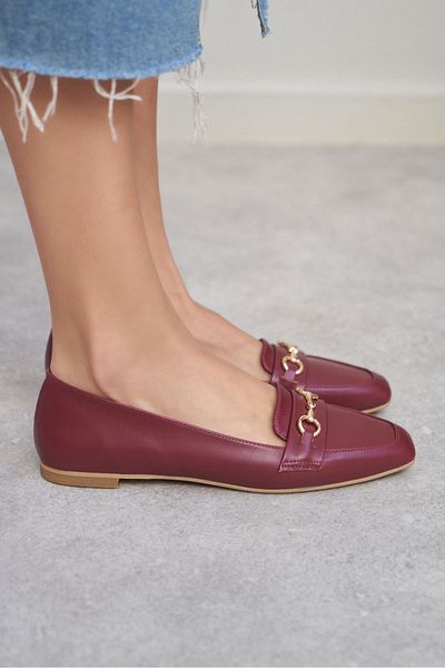 NİŞANTAŞI SHOES Irma Claret Red Matte Accessory Detail Flat Sole Women's Ballerinas