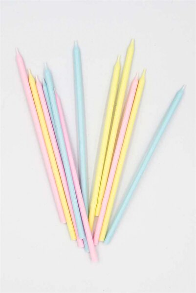 TATLI GÜNLER 20 Cm MAKARON RENK UZUN Mum 6'li PASTA MUMU