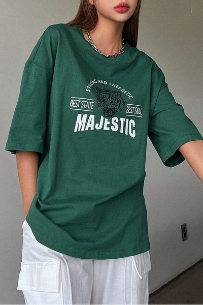MODAGEN Μπλουζάκι Unisex Nefti Green Bicycle Collar Majestic με στάμπα oversize