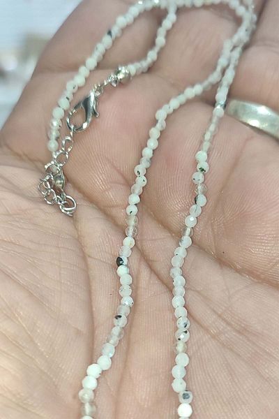 TAŞÇIZADE 2 mm Facet Cut Moon Stone Natural Natural Stone Necklace