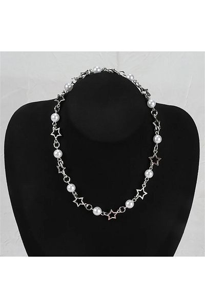 Köstebek Vintage Necklace Bracelet Set with Pearls and Stars