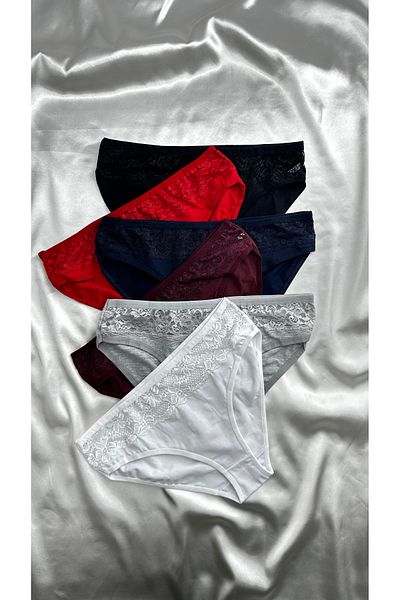 Clara Butik Chiloți moale din dantelă pentru femei, pachet de 6 bikini din țesătură de bumbac cu lycra (3056)