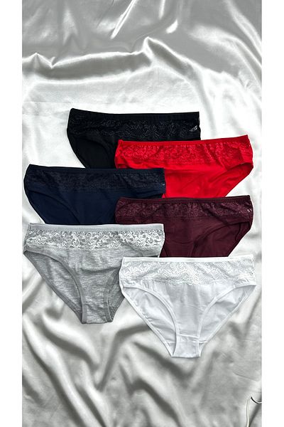 Clara Butik Chiloți moale din dantelă pentru femei, pachet de 6 bikini din țesătură de bumbac cu lycra (3056)