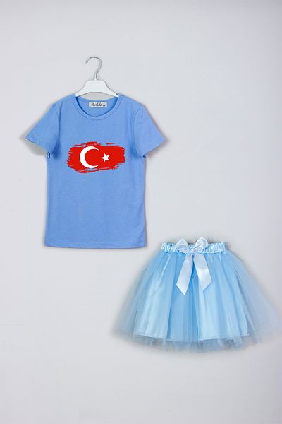 MYADA Set combinat de tricou cu fustă Moon Star cu steagul