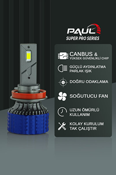 PAULLED Paul Süper Pro H11-h8-h9-h16 24.000 Lümen Güç Şimşek Etkili Odaklı Ufuk Çizgili Csp Led 1yıl Garanti