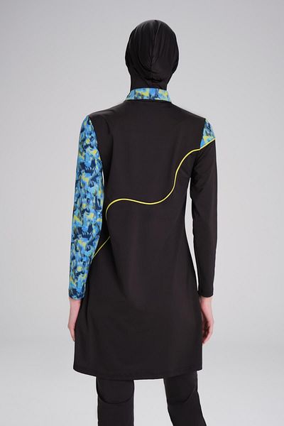 Haşema Σετ μαγιό Hijab 5 τεμαχίων με μοτίβο μαύρο μπλε Lycra 3092