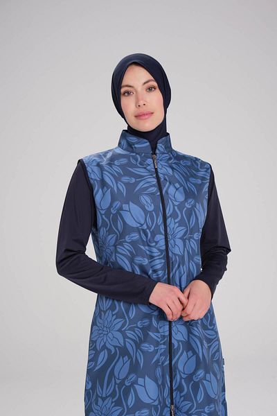 Haşema Σετ μαγιό Hijab 3 τεμαχίων με σχέδιο Nehar Navy Blue Gilet 2266