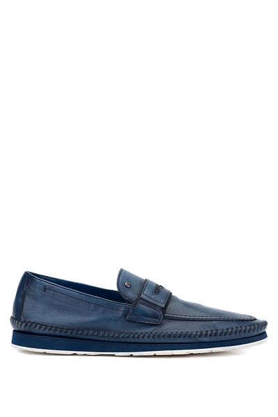 MARIO BRUNI Blue Genuine Leather Men's Loafer Shoes