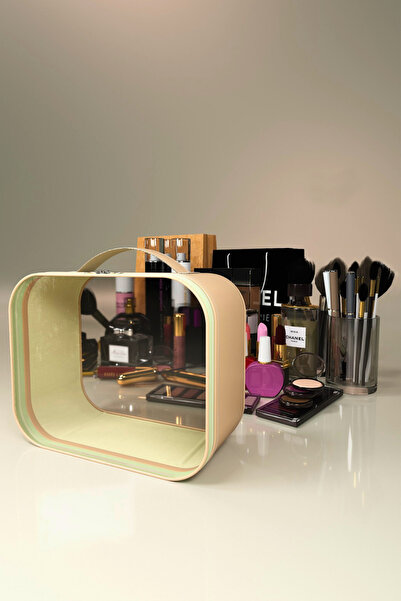 Palwin Şeffaf Deri Makyaj Çantası Aksesuar Takı Düzenleyici Organizer | Kozmetik Seyahat Bakım Çantası