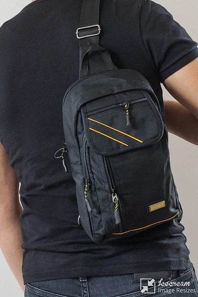 mygeppetobag Unisex Μαύρη τσάντα με αδιάβροχο λουράκι ώμου σταυρού πίσω