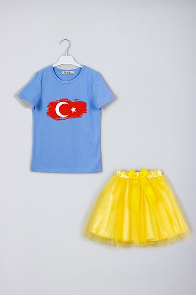 MYADA Set combinat de tricou cu fustă Moon Star imprimată cu drapel de sezon nou