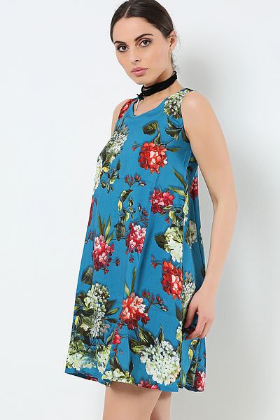 AVORWE Rochie peste genunchi, fără mâneci, cu decolteu deschis, cu imprimeu floral