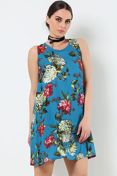 AVORWE Rochie peste genunchi, fără mâneci, cu decolteu deschis, cu imprimeu floral