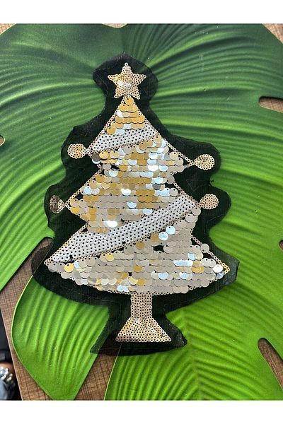 Gönülden Tasarım 27X17 CM PUL PAYETTE PINE TREE APPLIQUE CREST SEWING HOBBY BAG ACCESSORY