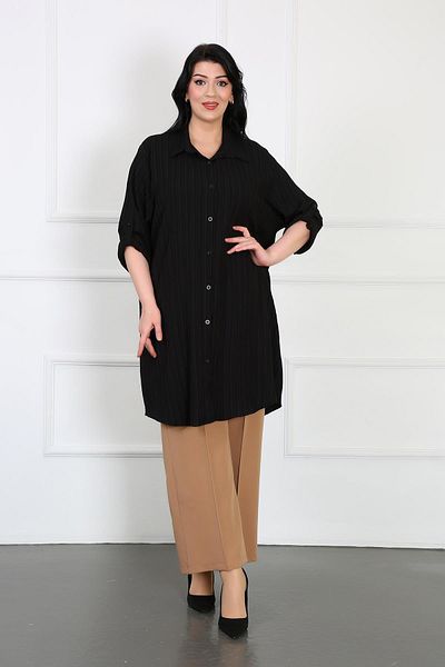 By Alba Collection Women's Black Wrap Fabric Large Size Tunic