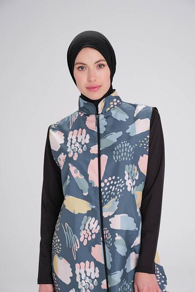 Haşema Σετ μαγιό Hijab 3 τεμαχίων με σχέδιο Nehar Black Gilet 2270