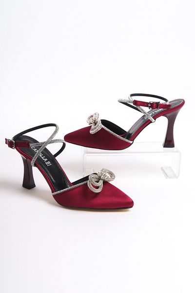 Moda Değirmeni Pantofi rochii de seară pentru femei din satin Burgundy BG1112-121-0001