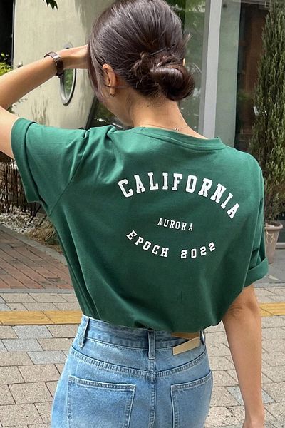 MODAGEN Πλεκτό μπλουζάκι Unisex California με στάμπα Nefti Green Oversize