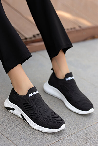 BOUIS Women's Black and White Knitwear Comfortable Sports Walking Shoes Extra Light Non-Slip Sole Stylish Sneakers