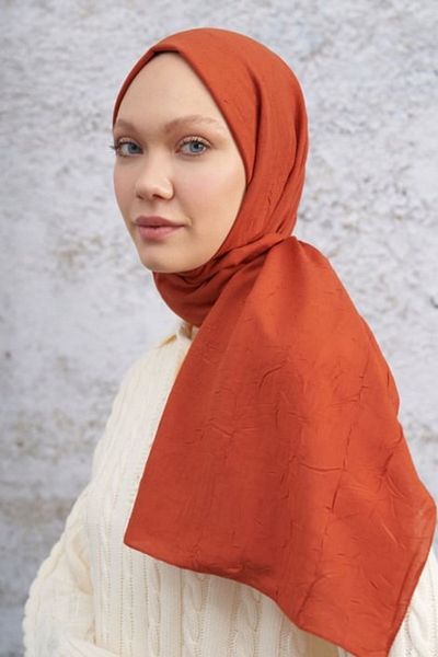ARMANDA Brick Color Bamboo Crochet Shawl