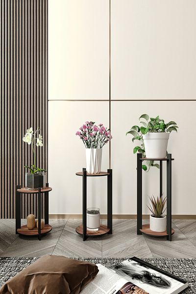 messer 3-piece Round Walnut Flower Pot Set