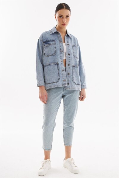 EXPLODE - Kadın Oversize Kot Ceket Açık Mavi