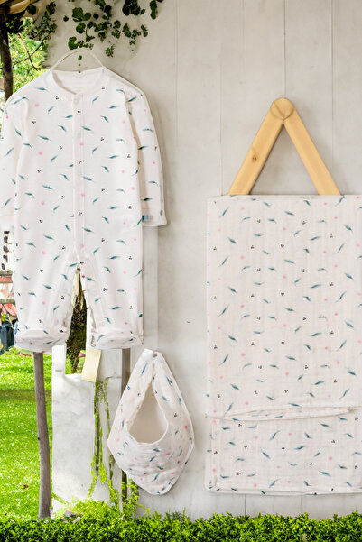 Pambuliq 3'lü Organik Pamuklu Müslin Yenidoğan Set  -  Hastane Çıkış Seti - P...