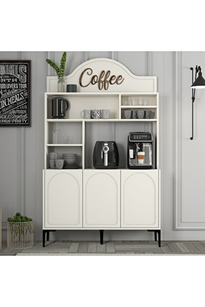 Variant Mobilya Lyon Kahve Köşesi Çok Amaçlı Dolap V203 - Krem / Siyah