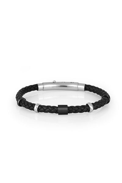 FERRO Black Leather Men's Bracelet FRJ10024B-G