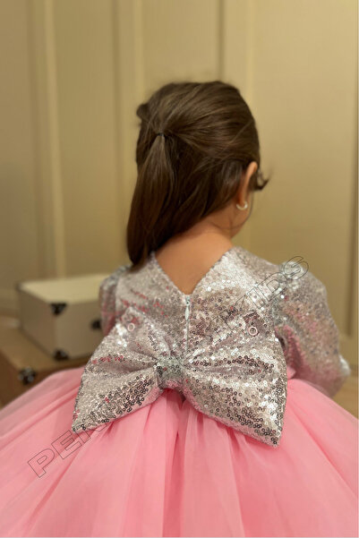 penu baby kids Pink Top Sequin 3 Layers Tailed Tulle Skirt Long Sleeve Girl Child Baby Girl Dress