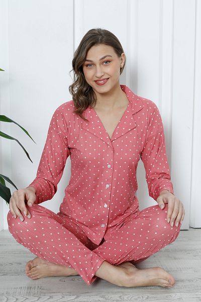 Wordex Set de pijamale de damă din lycra cu mâneci lungi cu nasturi Mr 1001 Pegasus