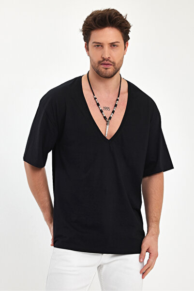 BABBOSS Derin V  Yaka Kısa Kol Süper Oversize Kesim Tişört