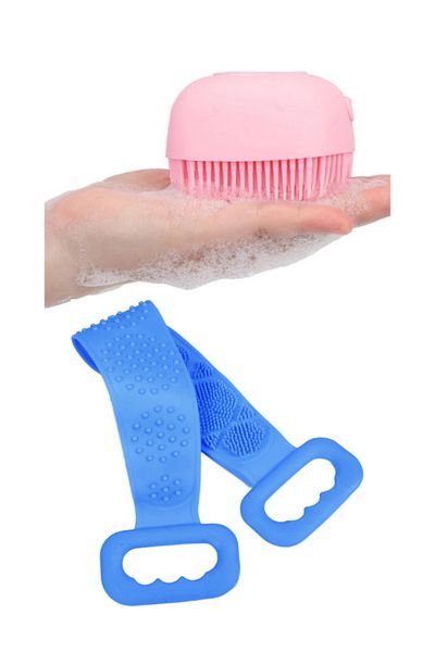 Welta Double Sided Silicone Bath Brush - Exfoliating Shower Washcloth with Back Washcloth and Shampoo Chamber