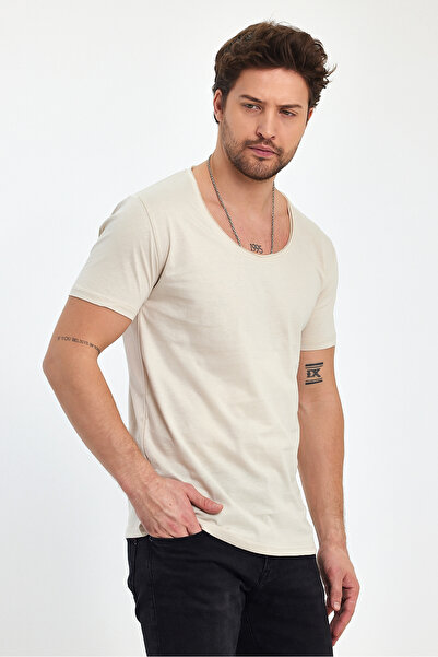 BABBOSS Derin Yaka Kısa Kol Fit Kesim Tişört