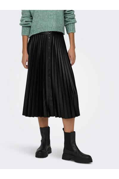 ONLY FUSTA PLIATĂ DIN PIELE SINTETICĂ ONLSALLYFAUX OTW Fusta pliată din piele artificială cu închidere cu apăsare în față