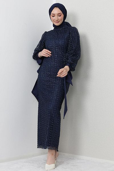 GİZ AGİYİM Βραδινό φόρεμα Pearl Hijab Navy Blue