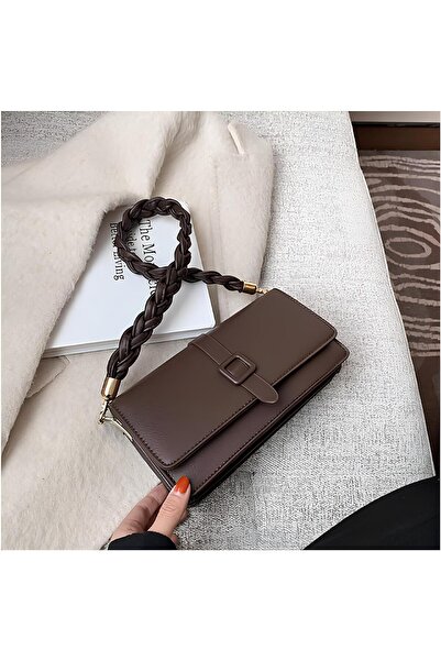 Daj Company حقيبة يد نسائية ذات مقبض محبوك باللون البني المر وحقيبة كروس