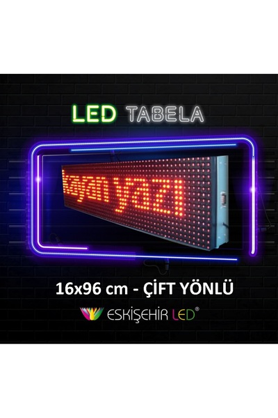 ESKİŞEHİR LED Led Tabela Kayan Yazı  16x96 cm - Kırmızı - Çift Taraflı