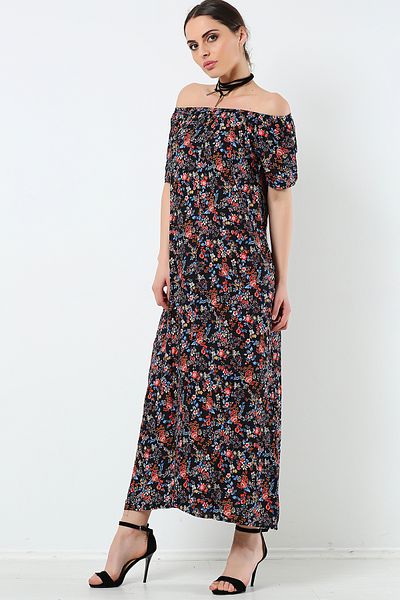 AVORWE Madonna Collar Front Slit Floral Print Dress