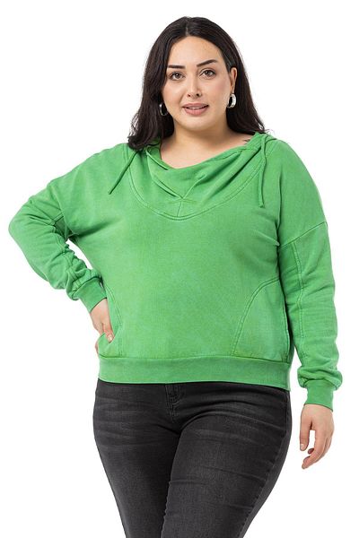 DISENTIS MODEST Plus Size Degaje Guler Guler Buzunar Hanorac Pictat Trei Fire Verde