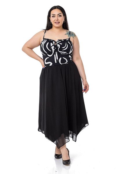 DISENTIS MODEST Plus Size Asymmetrical Cut Lined Black Chiffon Skirt
