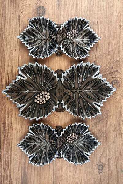 Euro Decora Dekoratif Çerezlik Lokumluk Sunumluk Yaprak Tabak 3lü Set Bronz O...