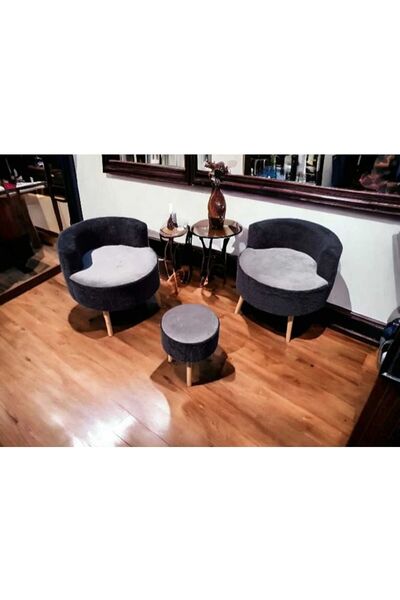 BEYLERBEYİ Çay Seti İkili Koltuk Berjer Ve Puf Takımı (salon, Balkon, Ofis) 3 Lü Takım