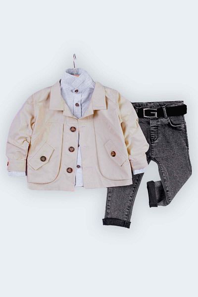 Gold Class Kidswear Double Pocket Buttoned Shirt 4-Piece Boy Trench Coat Set