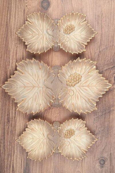 Euro Decora Dekoratif Çerezlik Sunumluk Yaprak Tabak 3lü Set Organizer Masaüs...