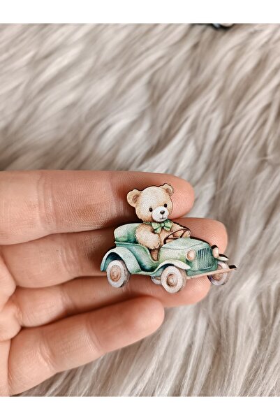 doğrukan 25 adet Yeşil arabada ayıcık 4 cm uv baskılı ahşap figür hediyelik s...