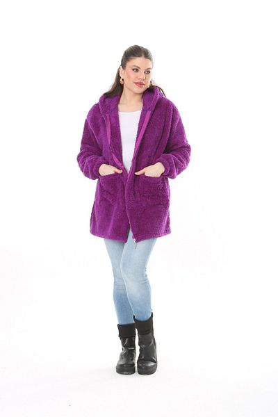 xlargebutik Purple Plush Fleece - Plus Size Clothing Jacket