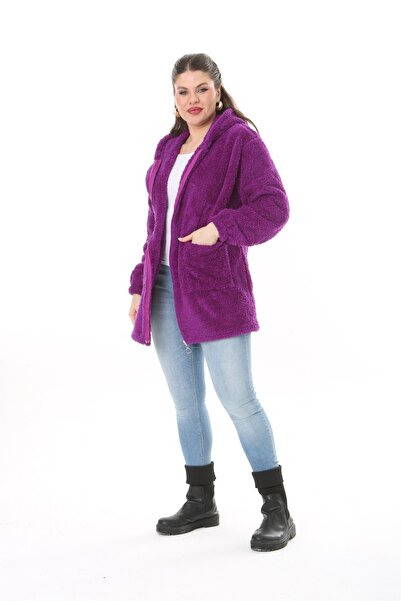 xlargebutik Purple Plush Fleece - Jachetă de îmbrăcăminte de mărime mare